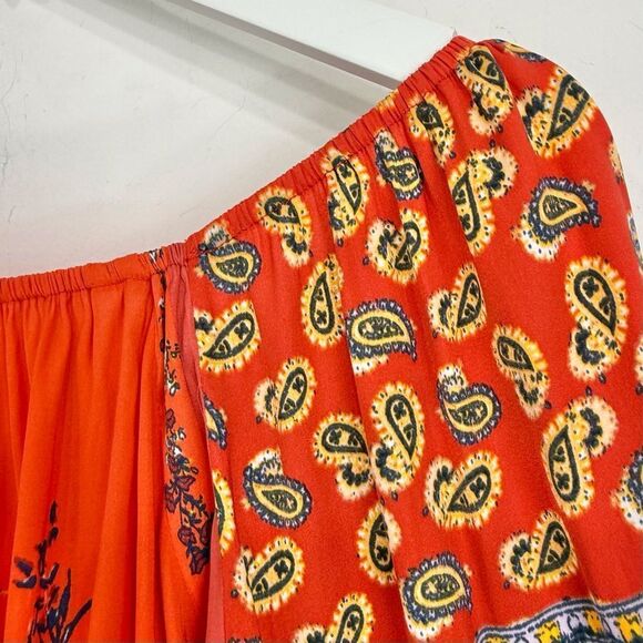 Free People Positano Cherry Combo Printed Flowy Off Shoulder Peasant Blouse - Picture 13 of 16